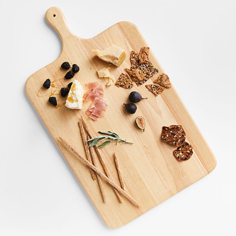 New! Crate&Barrel Natural Wood Rectangular Serving Board w/ Handle STUNNING size